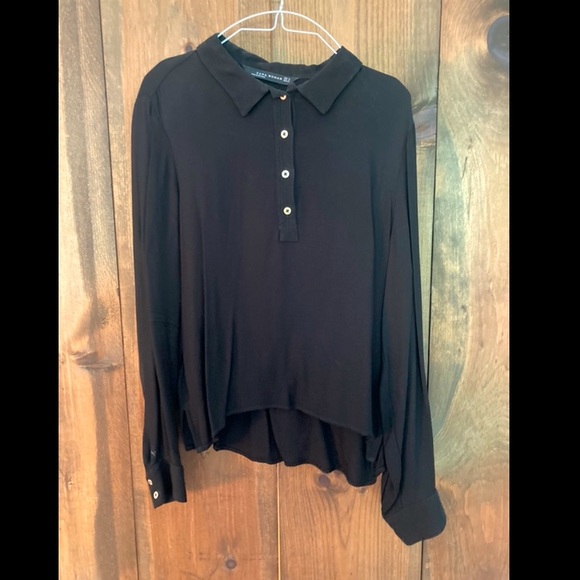Zara Woman Black Blouse w Gold Buttons - Picture 1 of 4